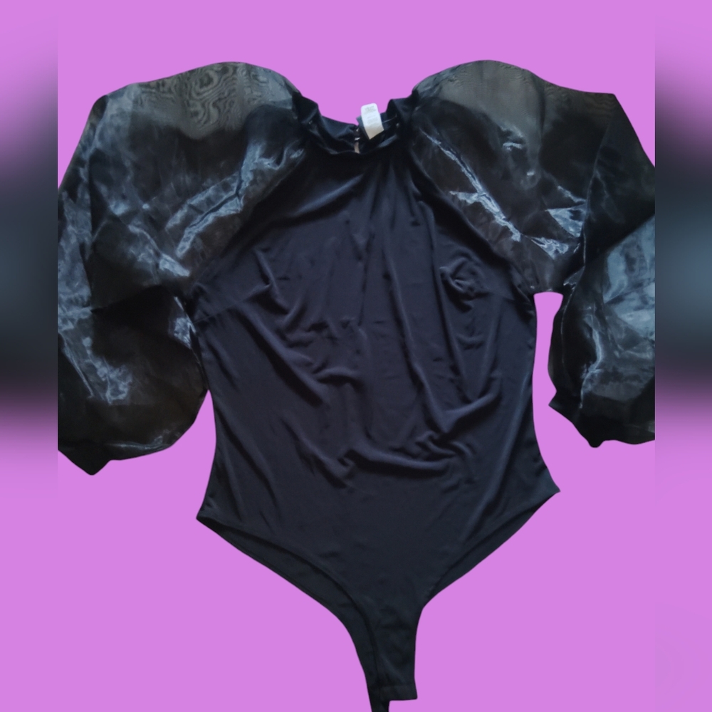Mega Wear Black Sheer Long-sleeves Spandex Bodysuit Women's Size 2XL NWOT
